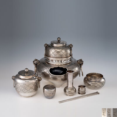 宗明作 南鐐風炉釜皆具揃　在銘（箱付）