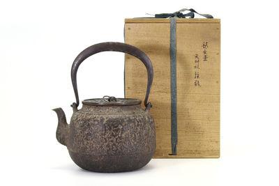 龍文堂安之介造 天明形鉄瓶 古鏡蓋 在銘 （共箱）