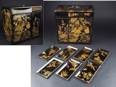 【夢工房】　時代絢爛豪華花図四方蒔絵御花見重・江戸期　朝-2