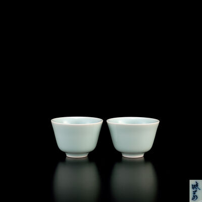 暁芳窯　天青沐月杯一対（元箱）