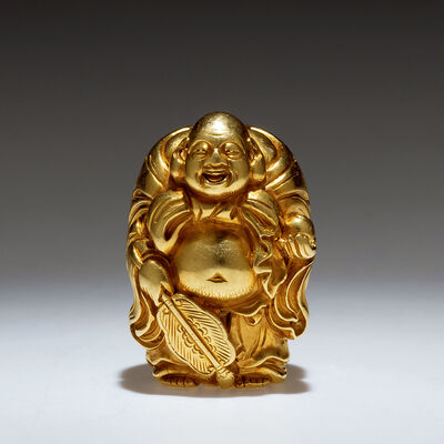 海野勝珉作 寿星金緒締（共箱）