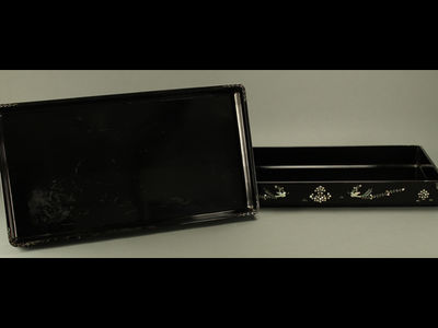 【雅】古美術品 時代黒塗螺鈿細工入子盆 広蓋 AS940