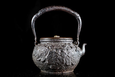 龍文堂造 大葉紋題詩 鐵瓶