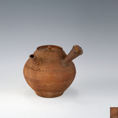 青木木米作　南蛮急須　資料付（共箱）