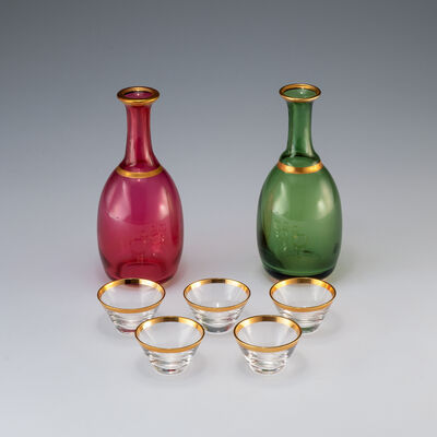 硝子塗金縁酒器組（箱付）