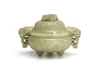 獸耳龍摘 玉香爐（共箱）