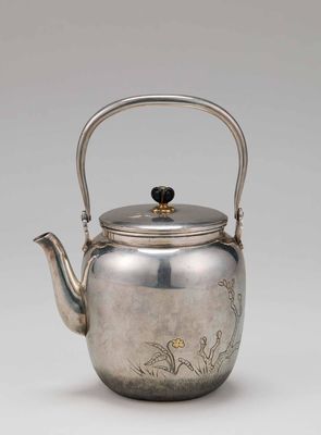 2174 冈野立三郎造枣形纯银汤沸