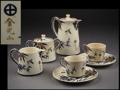 【夢工房】薩摩金光山製色絵茶器揃一式桐箱　辰-27