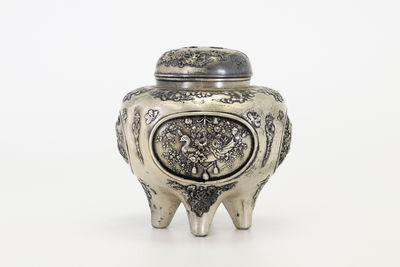 純銀鑄造 花草香爐