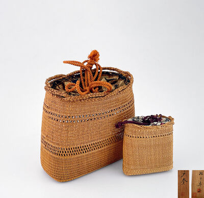 天葵 寿山作 藤編大小茶籠2点1組（共箱）