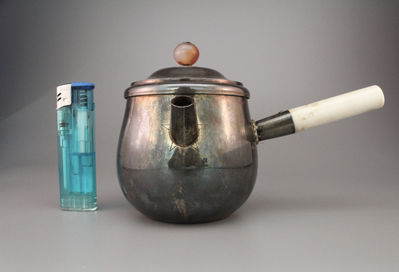 純銀急須　瑪瑙摘　砲口　純銀在銘　230ｇ