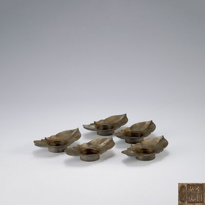 全利老店浄足製
纯錫水仙式茶托5客（竹雲識箱二重箱）