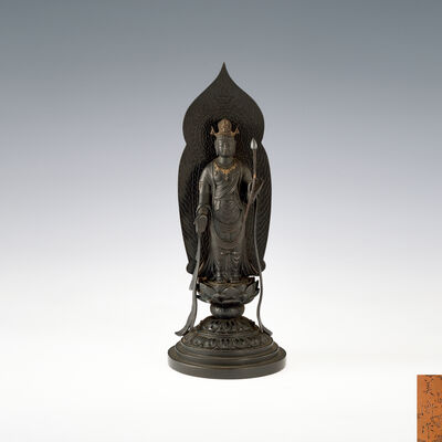 二橋美衝作　鋳銅彫金聖觀音菩薩像置物（共箱）