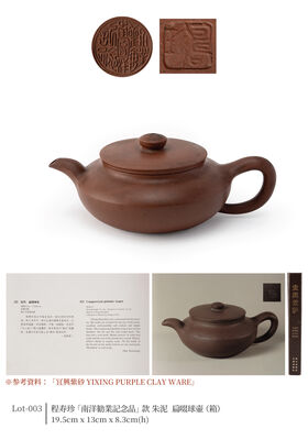 程寿珍 「南洋勧業記念品」款 朱泥 扁啜球壺（箱）