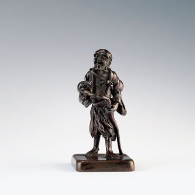 琢斎造　斑紫銅蝦蟇仙人鈕印材（共箱）