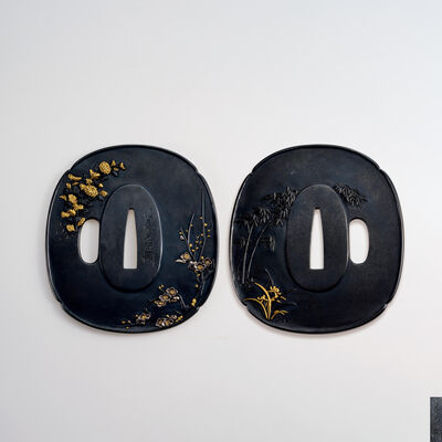 後藤光保作 四君子図鐔 保存刀装具鑑定書付（共箱）