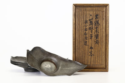 古錫製 芭蕉葉形茶托5客（共箱）