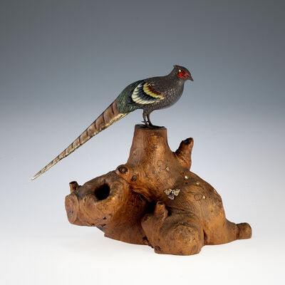 銀七宝孔雀置物