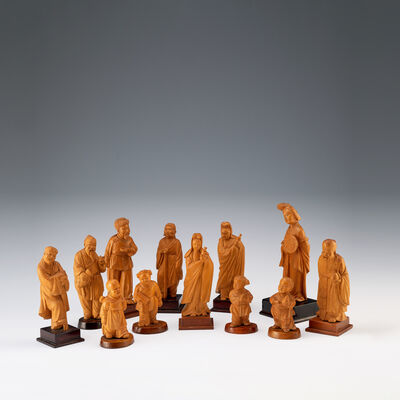 黄楊木彫人物置物12点
