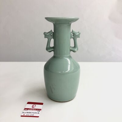 L9001蘇山在銘鳳凰耳青瓷花瓶 共箱