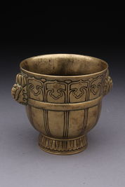 明宣徳 黄銅双獸耳香炉