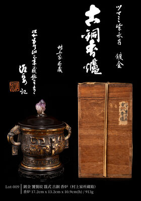 鍍金 饕餮紋 簋式 古銅 香炉（村上家所蔵箱）