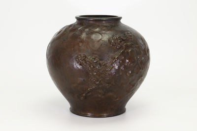 大島如雲作 麒麟之圖青銅花瓶（共箱）