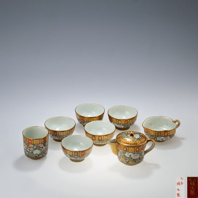 九谷 鏑木製 花文様茶器一式