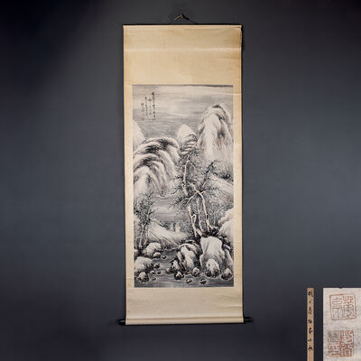 胡公寿 山水図 掛軸
