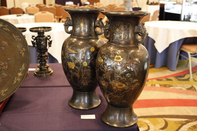 L4005　銅 金銀象嵌大花瓶 一対