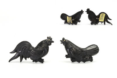 法眼春明銘 金工雞一對（箱付）