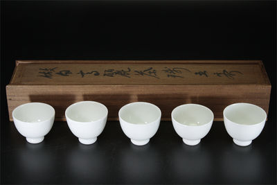 三浦竹泉造 倣白高麗茶碗五客（共箱）