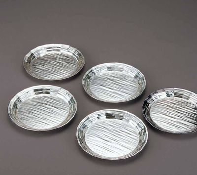 2318 竹影堂荣真造南镣一闲写析纯银果子盘 （五枚）