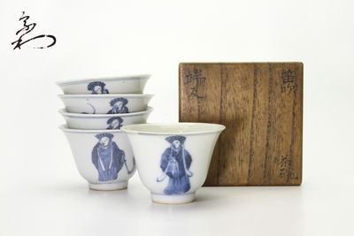 吹笛人物圖 端反茶杯5客（共箱）