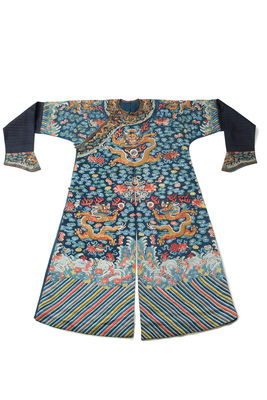 清 藍地刺繍 雲龍吉祥紋 龍袍